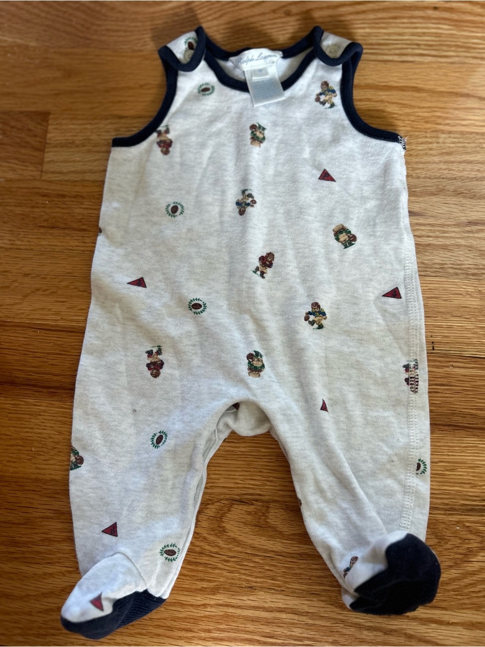 Vintage Ralph Lauren Polo Bear Football Sleeper Romper 3M White Navy